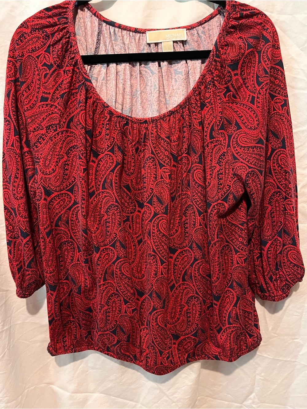 MICHAEL Michael Kors Red Paisley Scoop-Neck Peasant Blouse